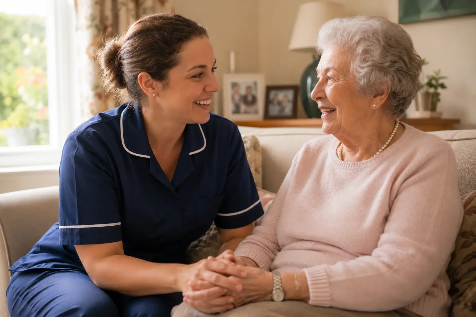 A carer keeping company and sharing conversation